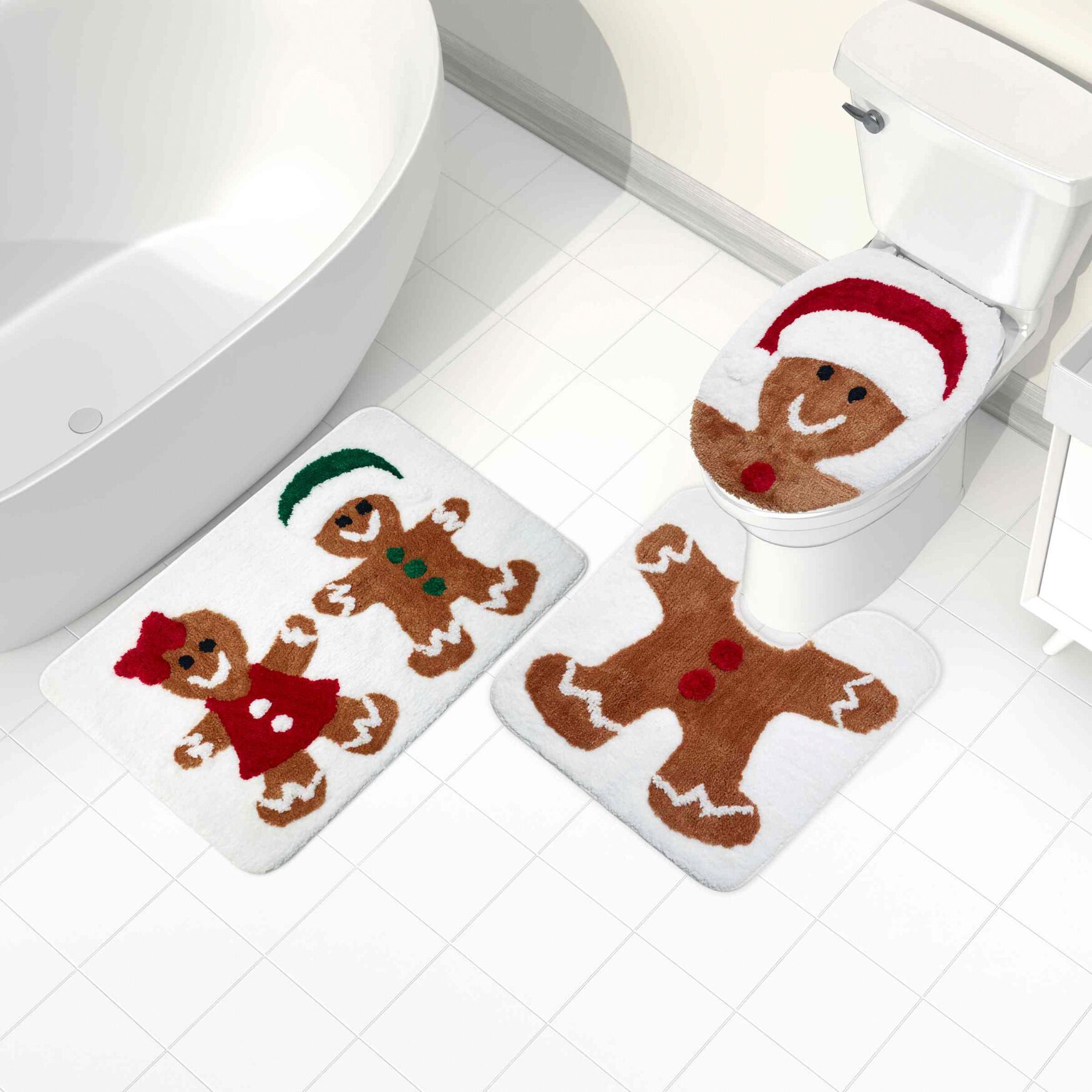 Holiday 3-PC Bath Mat Set, GINGERBREAD, on-hover image number 1