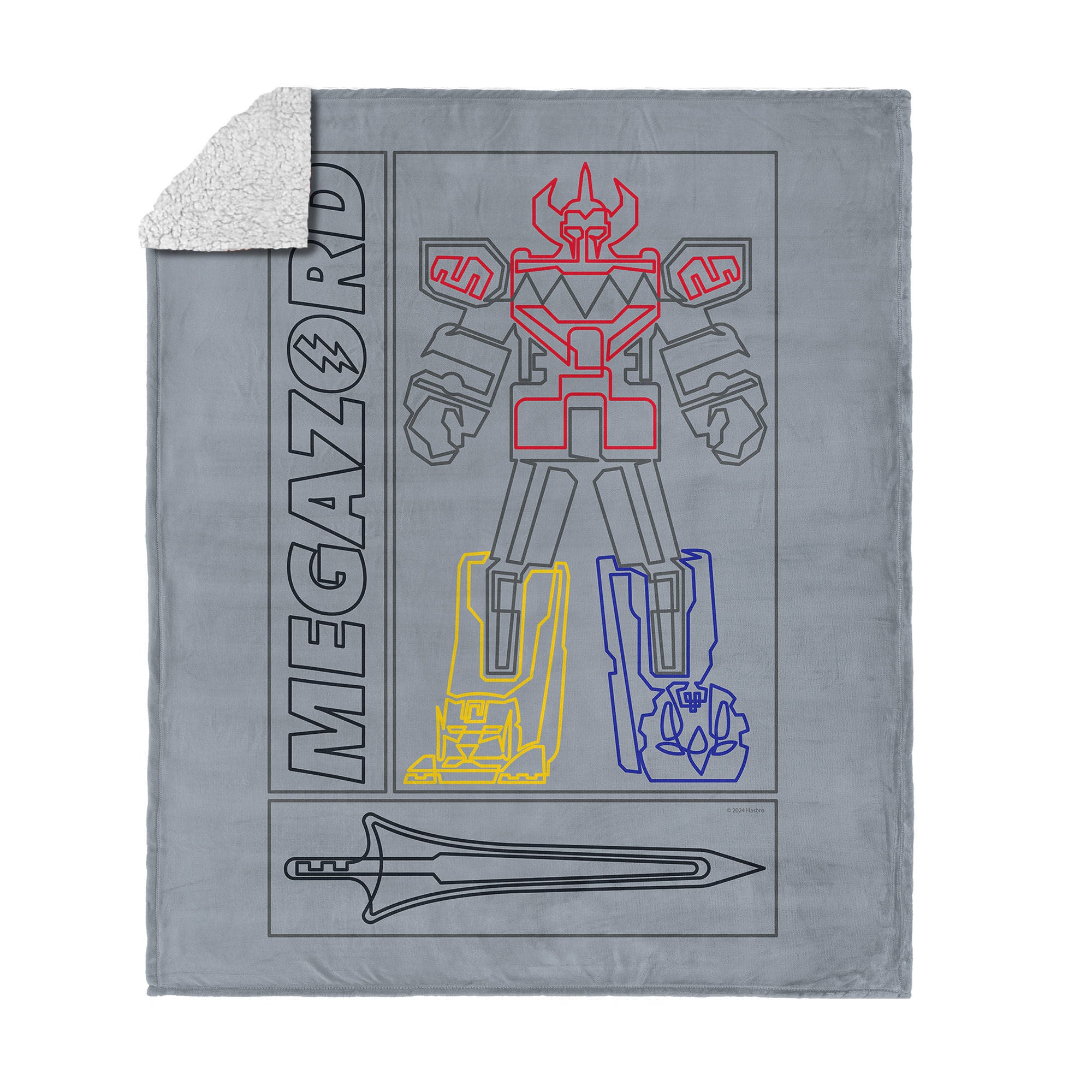 Hasbro Power Rangers Megazord Silk Touch Sherpa Throw Blanket 50X60 Inches, GRAY, hi-res image number 0