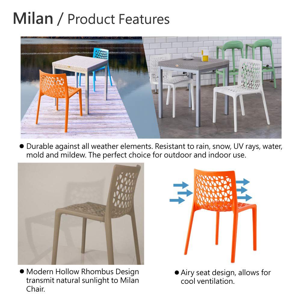 Set of 4 Milan Stackable Outdoor Dining Chairs, ORANGE, alternate image number 2