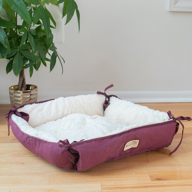 2-In-1 Cat Pet Bed & Fleece Mat, Burgundy/Ivory, , on-hover image number null