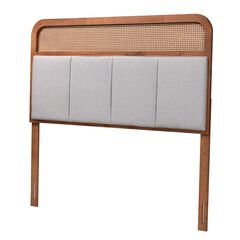 Esti Mid-Century Modern Light Grey Fabric And Ash Walnut Finished Wood King Size Headboard With Ratt