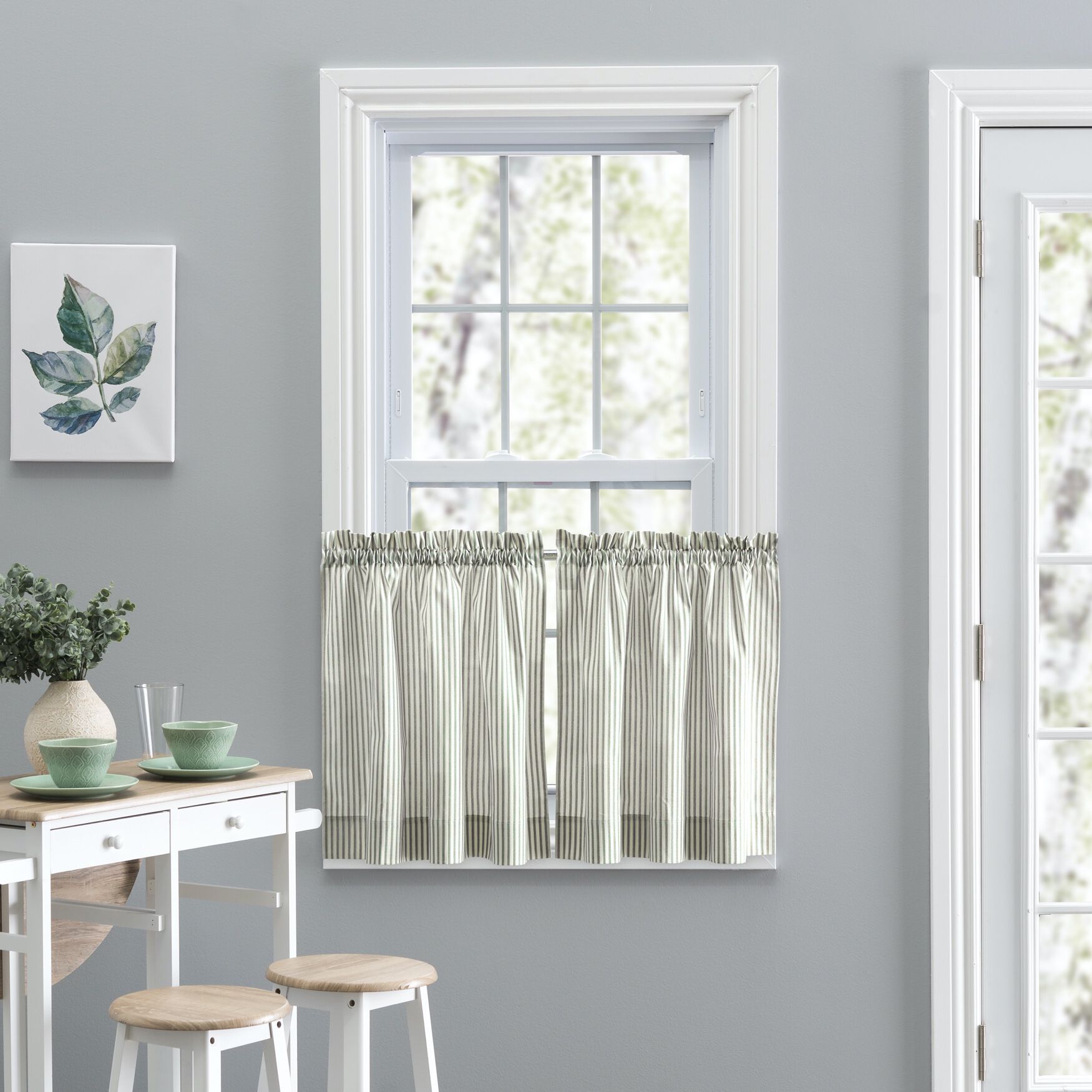 Plaza Stripe Tailored Tier Curtain Pair, SAGE, hi-res image number 0