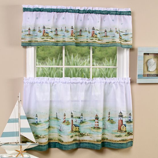 Hamptons Tier and Valance Window Curtain Set, SAND, hi-res image number null