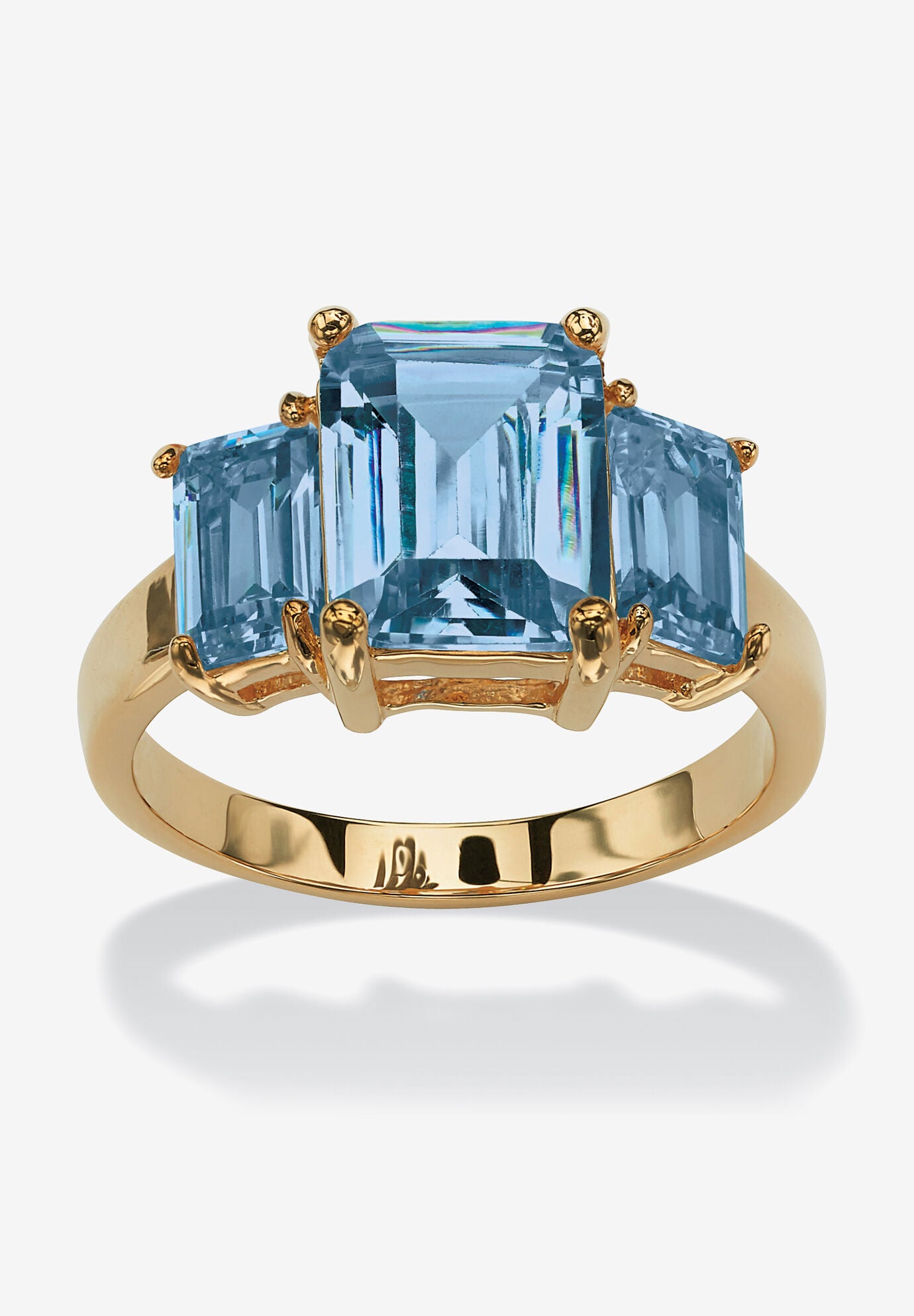 Yellow Gold-Plated Simulated Emerald Cut Birthstone Ring, MARCH, hi-res image number 0