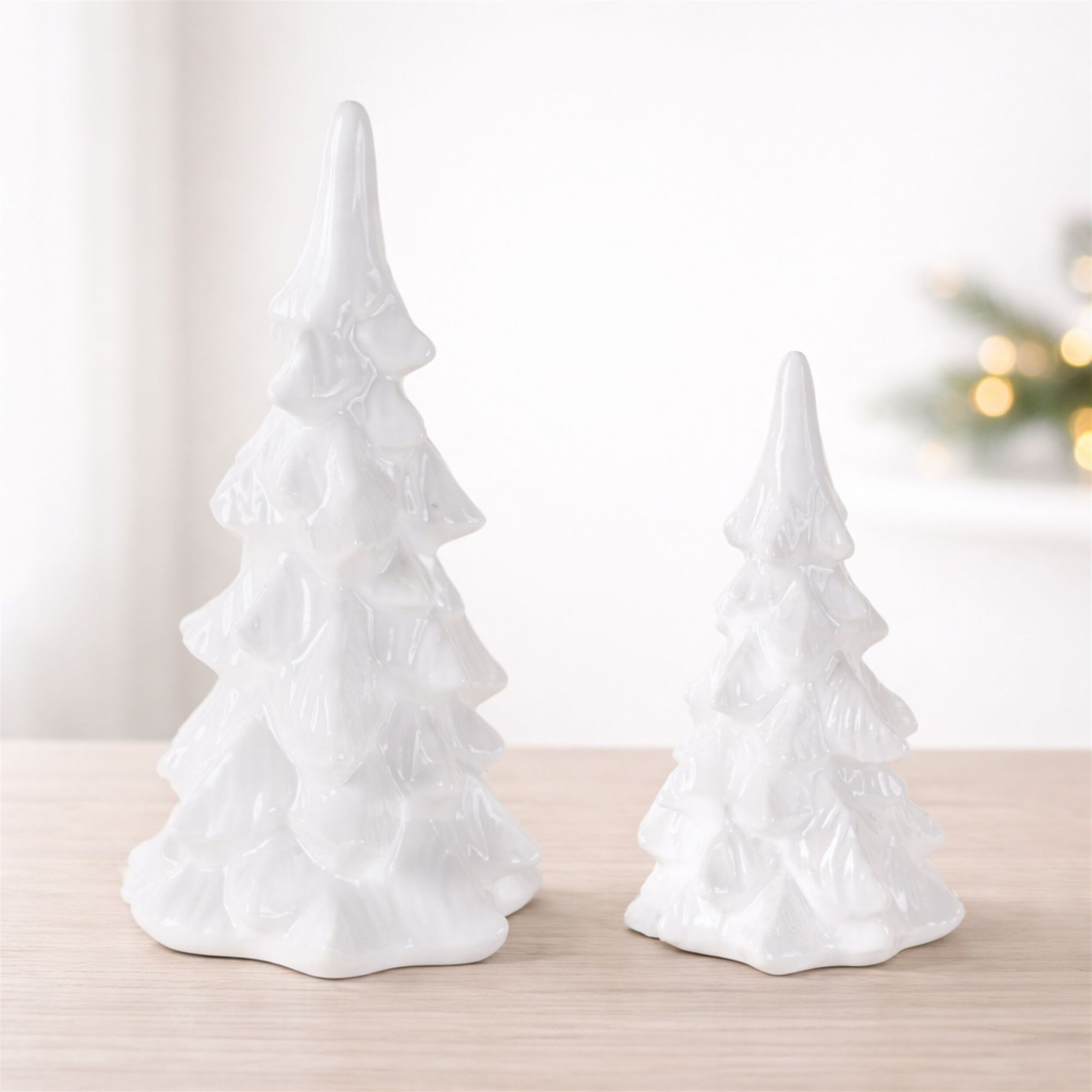 Glossy Ceramic Christmas Trees (Set of 2), WHITE, alternate image number 2