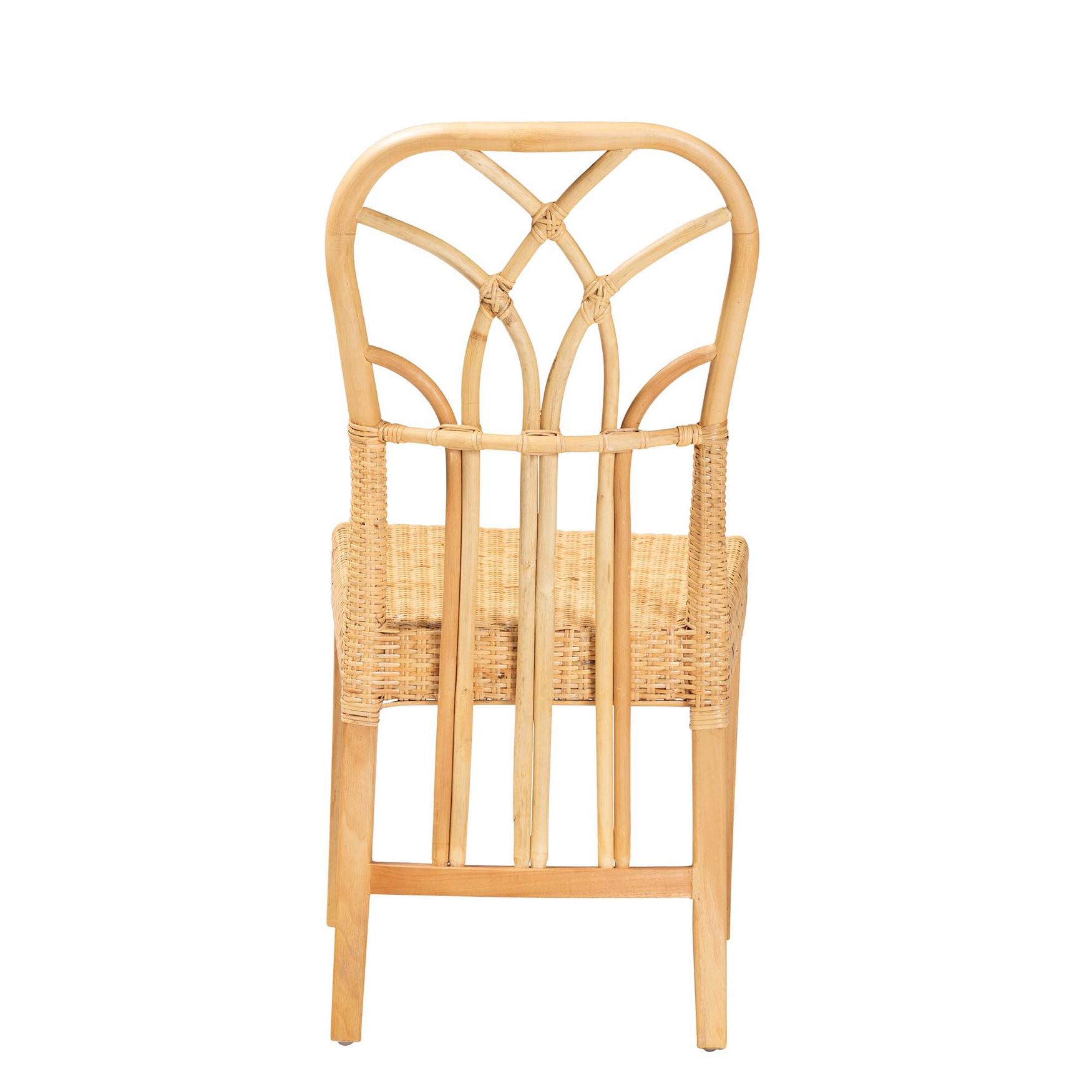 Monaco Modern Bohemian Oak Brown Finished Mahogany Wood And Natural Rattan Dining Chair, , alternate image number 3