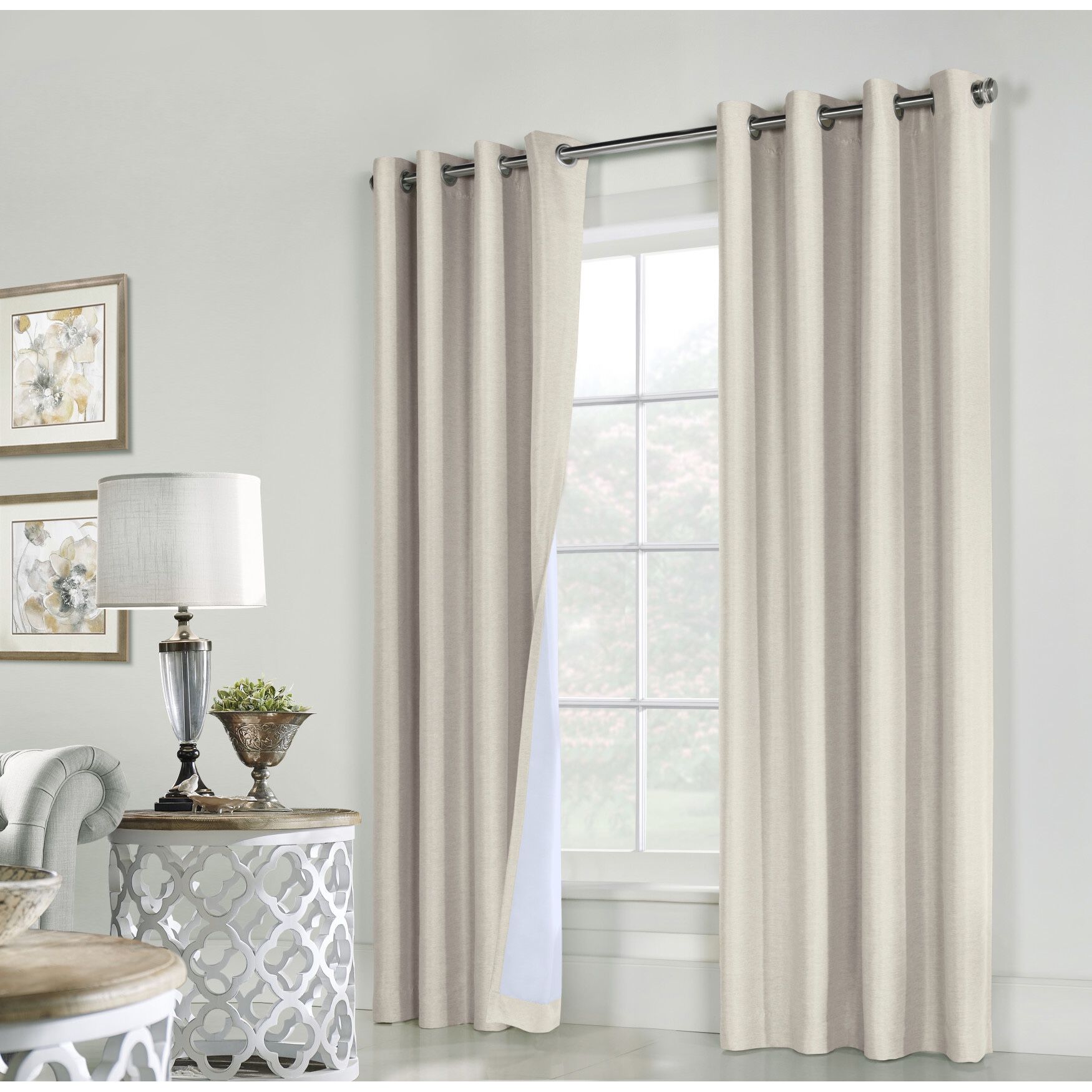 Ventura Blackout Grommet Curtain Panel Pair, NATURAL, hi-res image number 0