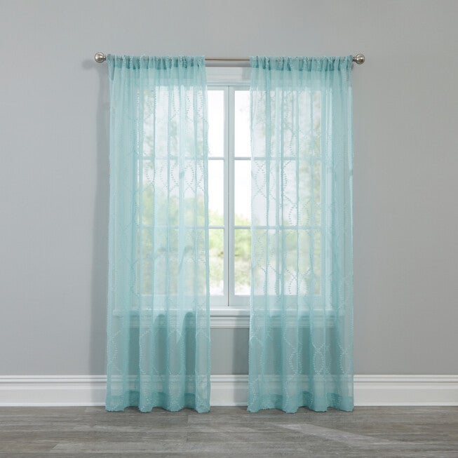 Lattice Jacquard Rod-Pocket Panel, AQUA, hi-res image number 0