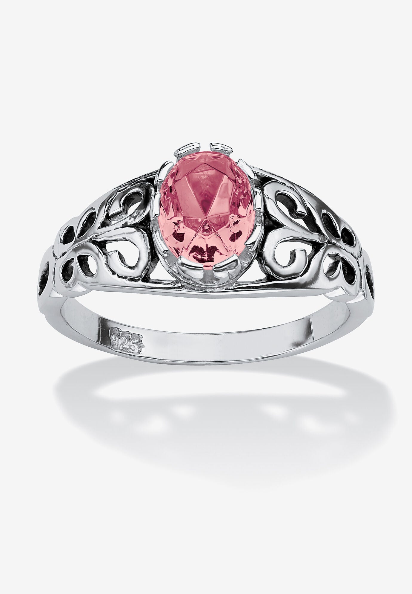 Sterling Silver Swirl Simulated Birthstone Ring, OCTOBER, hi-res image number 0
