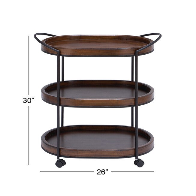Brown Pine and Metal Traditional Bar Cart, 30x25x16, , alternate image number null