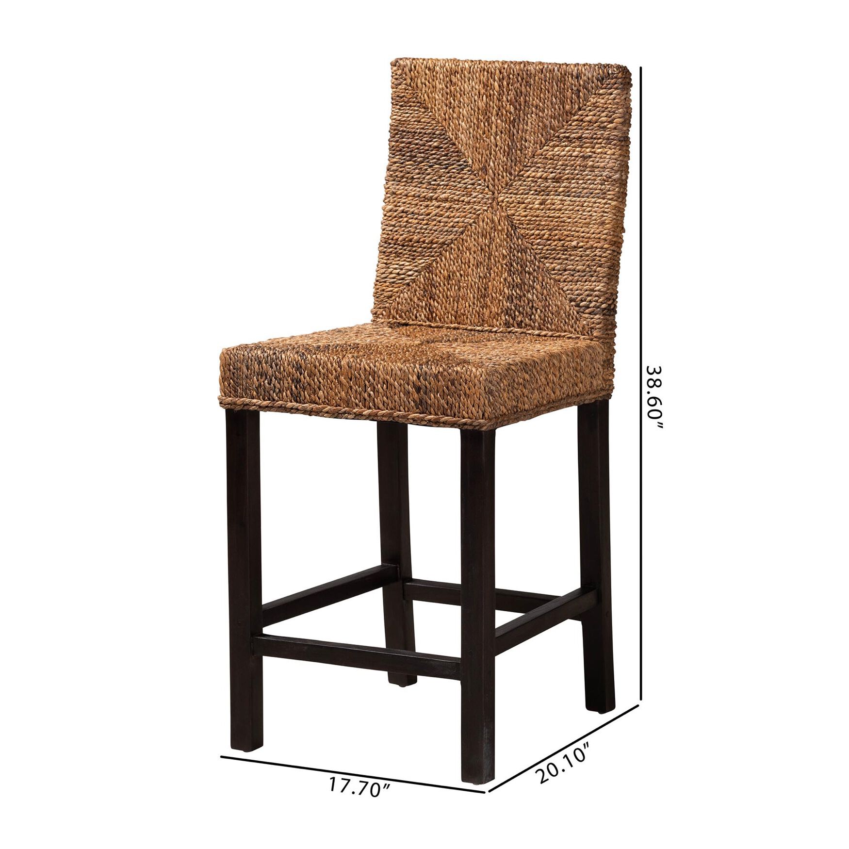 Laymi Modern Bohemian Dark Brown Mahogany Wood and Seagrass Counter Stool, , alternate image number 15