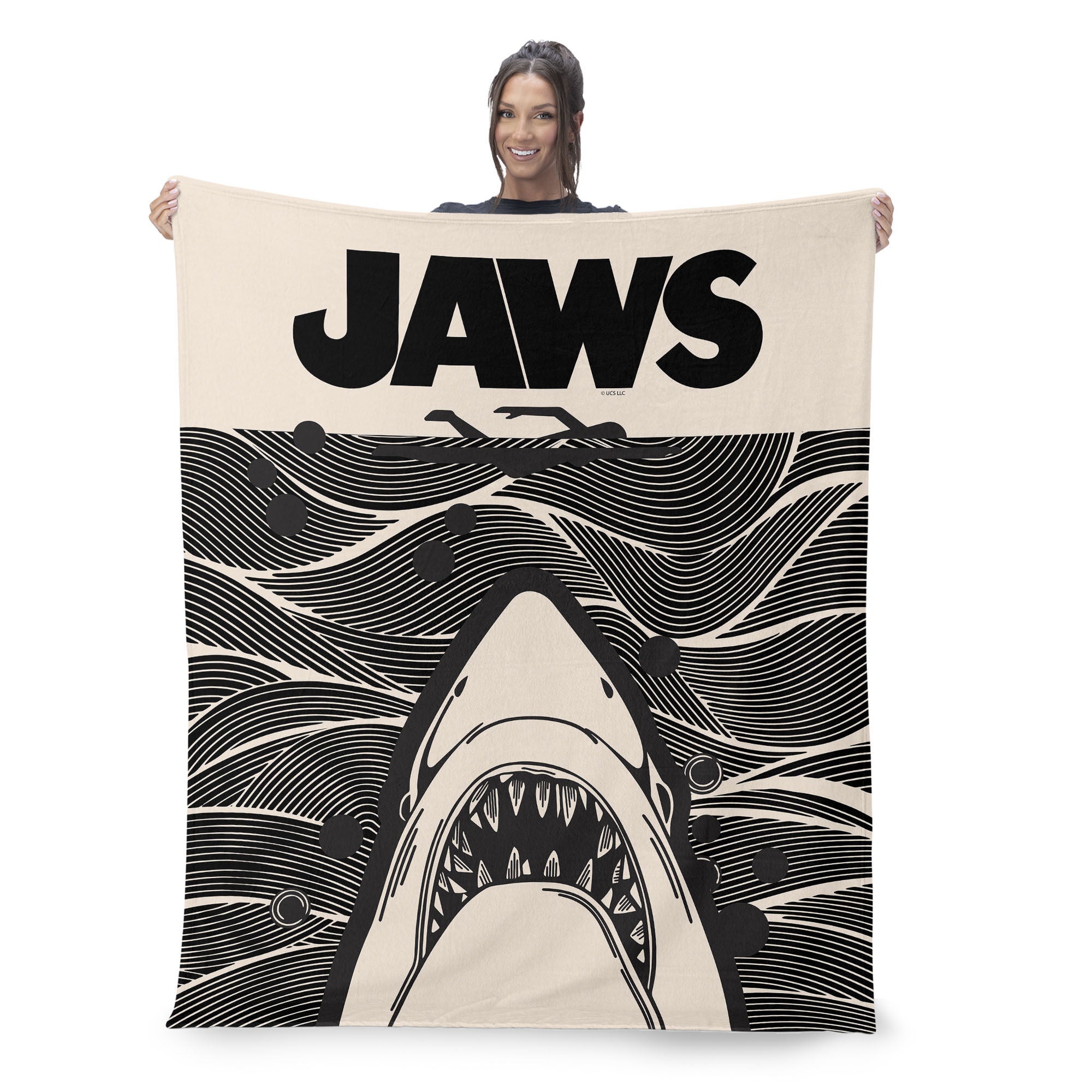 Jaws Duotone Poster Silk Touch Throw Blanket 60x80 inches, BLACK, on-hover image number 1