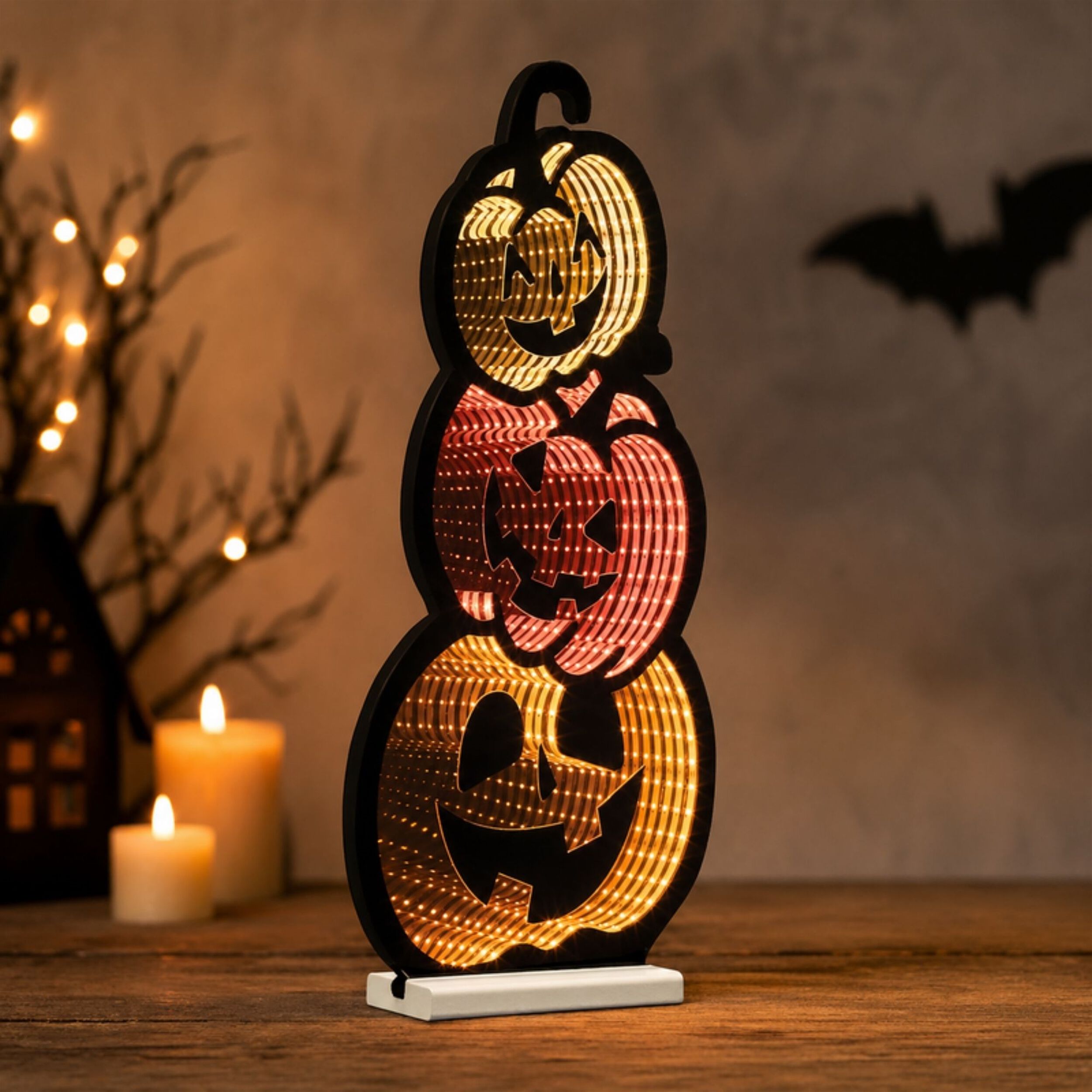 Triple Jack-o-Lantern Ekkolight 23 inchesH, ORANGE BLACK YELLOW, alternate image number 3