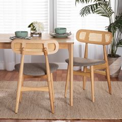 Tarana Mid-Century Modern Grey Fabric and Natural Oak Finished Wood 2-Piece Dining Chair Set