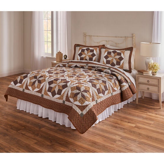 Qulit, Starburst Printed Patchwork Quilt Collection, CAMEL MULTI, hi-res image number null