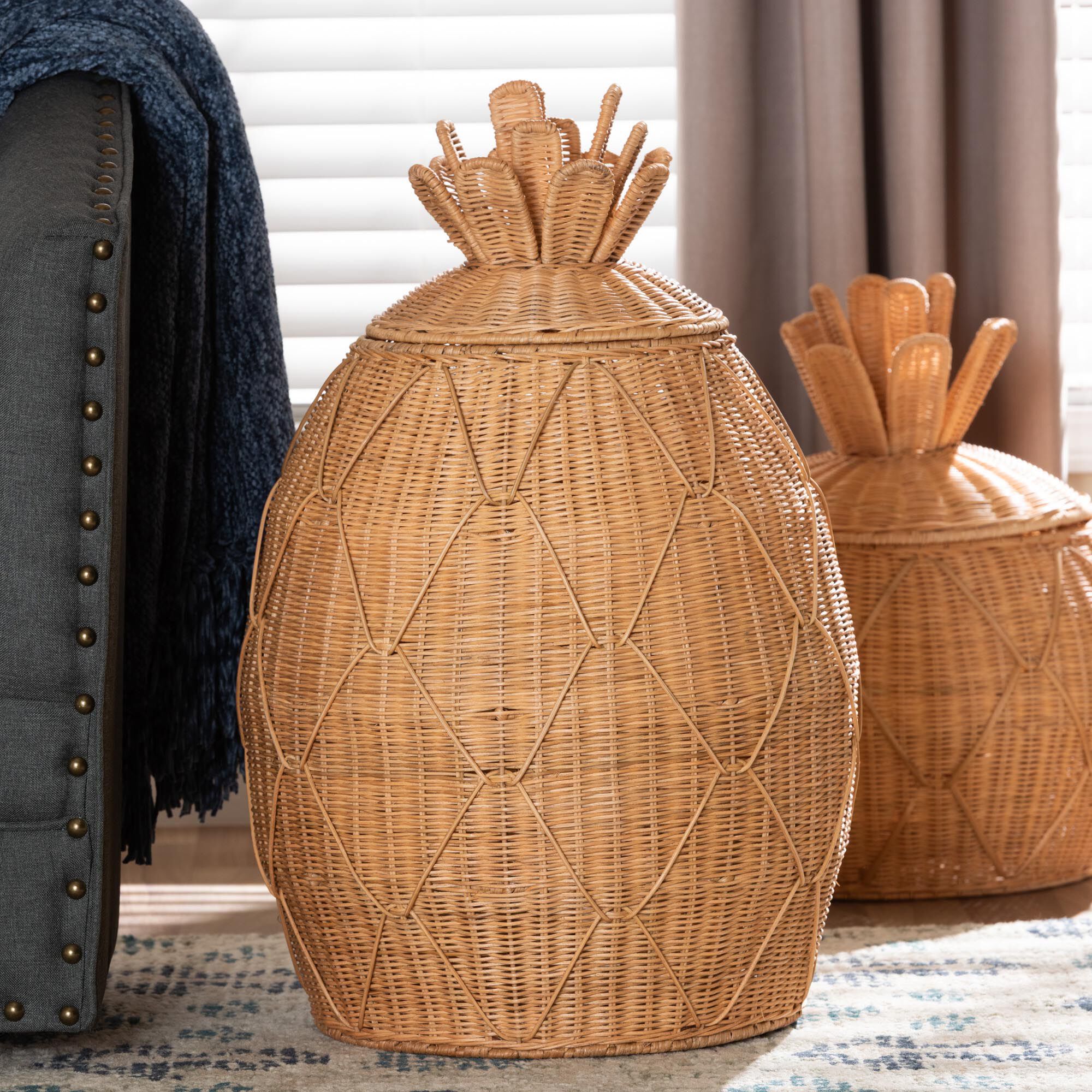 Pelham Natural Rattan Laundry Hamper, HONEY, alternate image number 5
