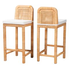 Zariah Modern Bohemian Natural Brown Rattan And Mahogany Wood Bar Stool