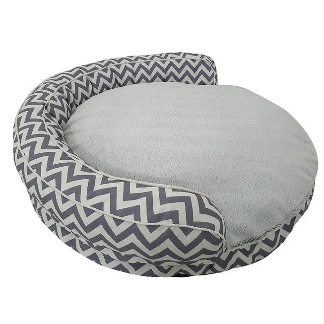 Chevron poly-cotton bolster with detachable faux fur cushion Large Size, , alternate image number null