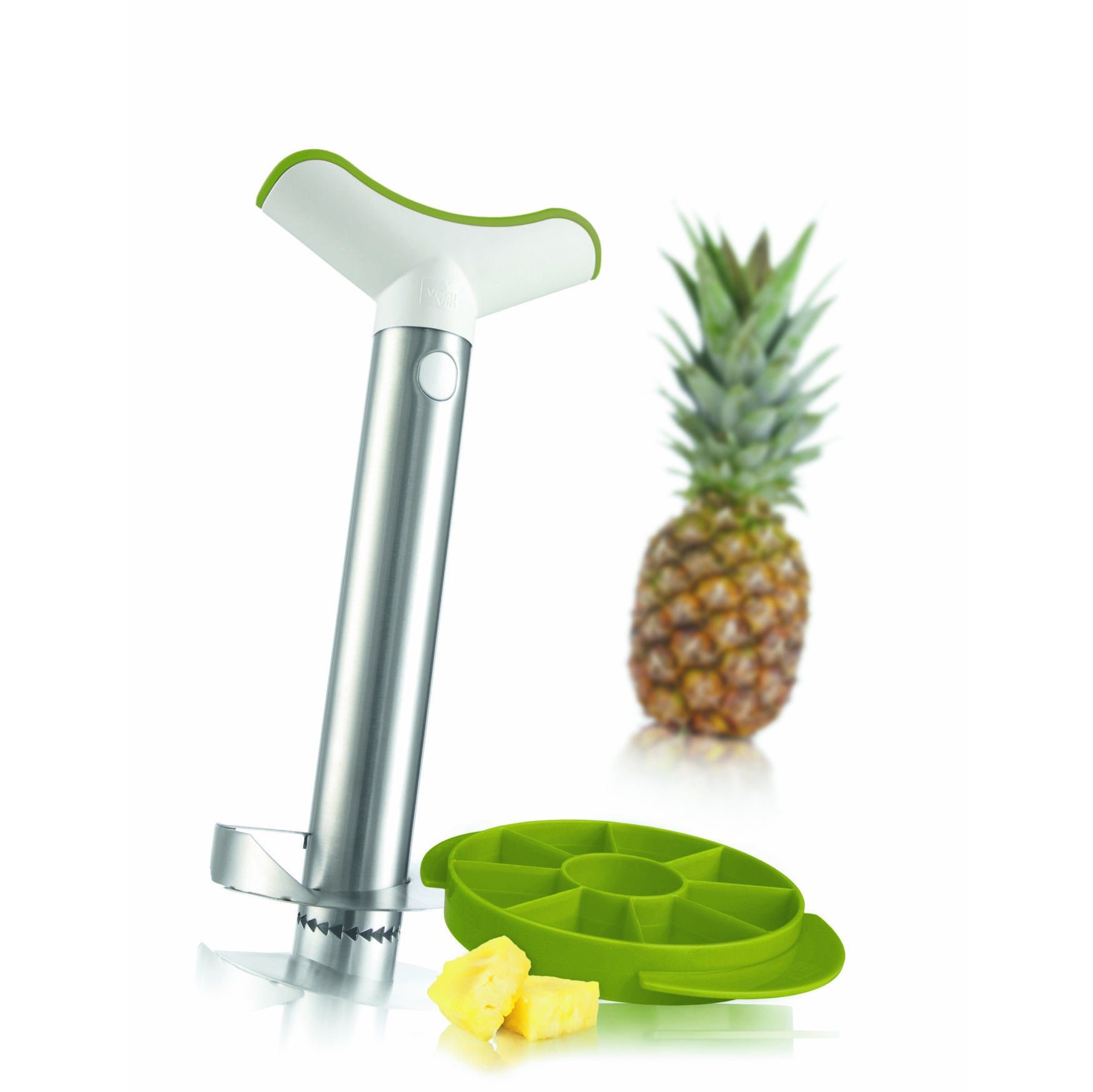 Stylish Pineapple Slicer Stainless Steel with Green Wedger, Silver