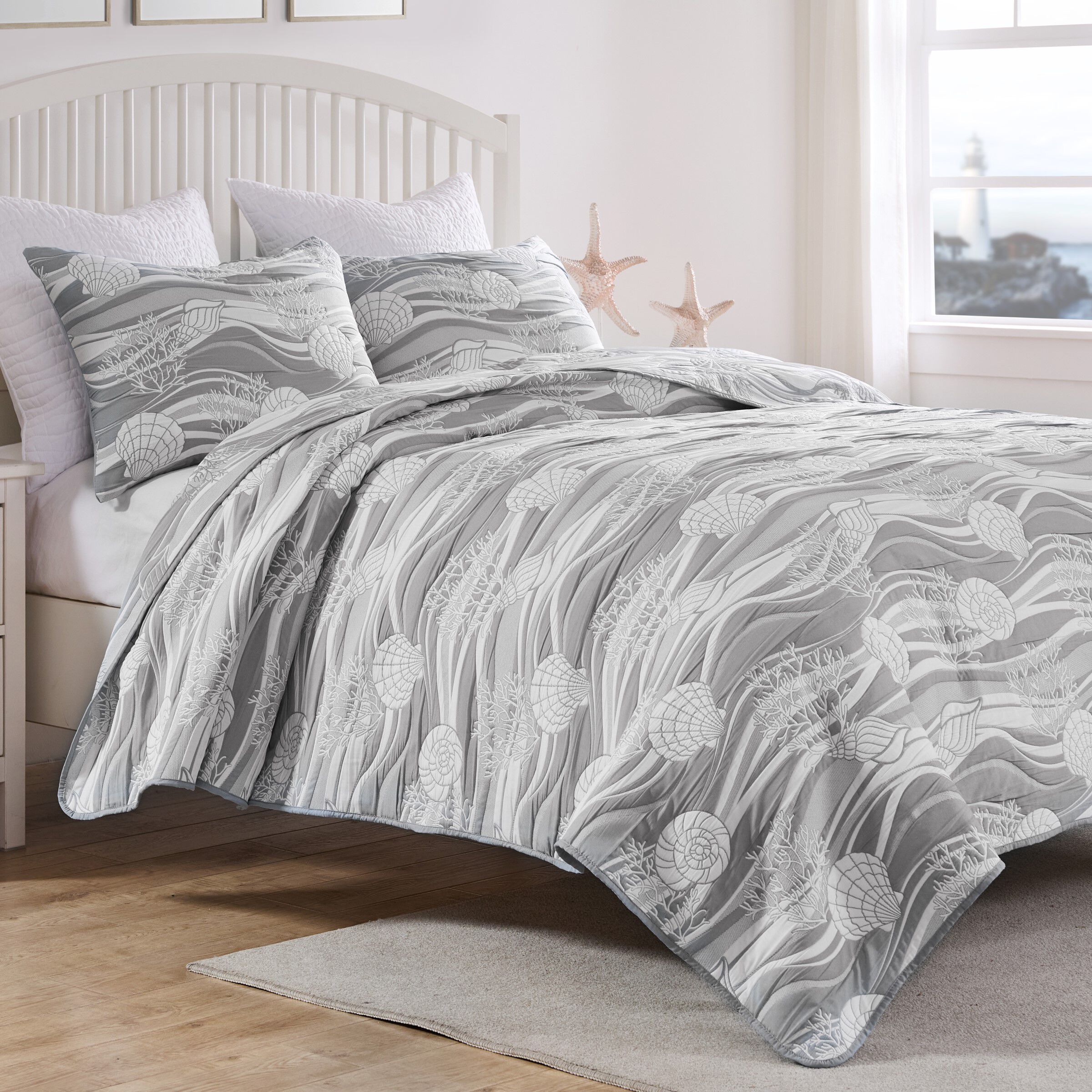 Greenland Home Fashions Dover Reversible Matelassé Coverlet Set, HARBOR GRAY, hi-res image number 0