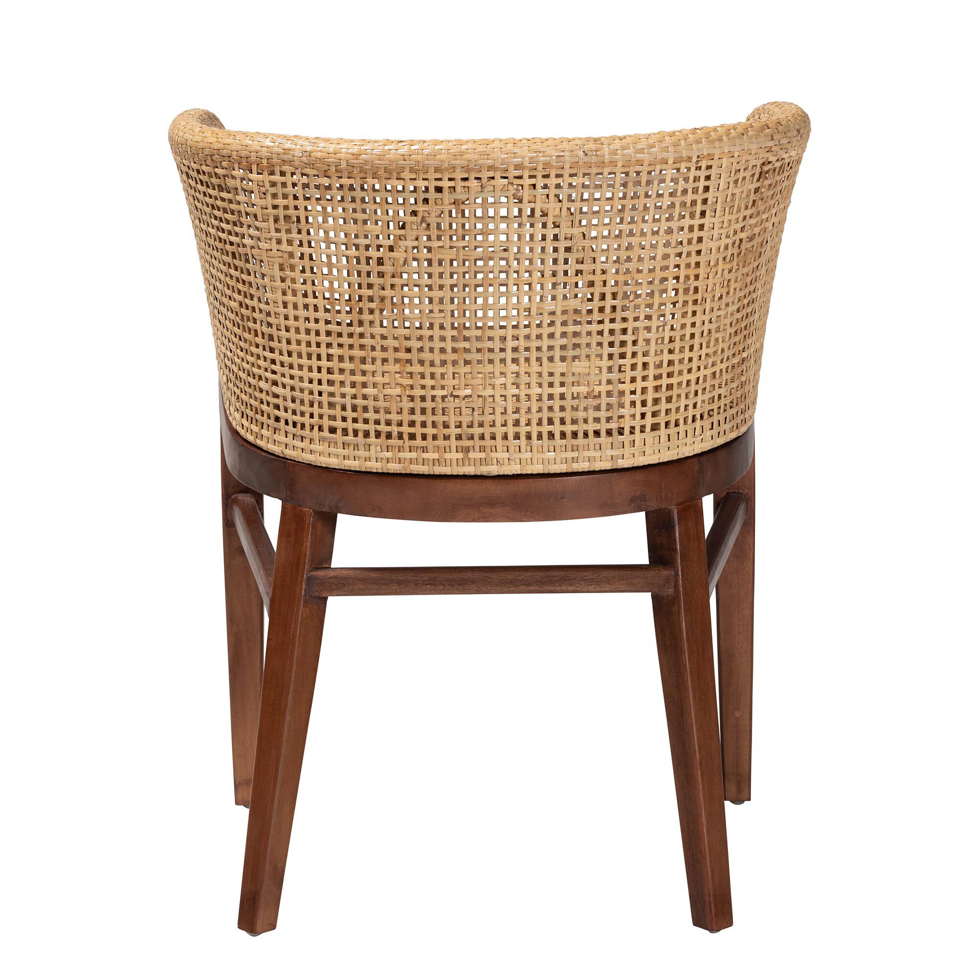 Papua Modern Bohemian Natural Rattan and Walnut Brown Acacia Wood Dining Chair, BROWN, alternate image number 5