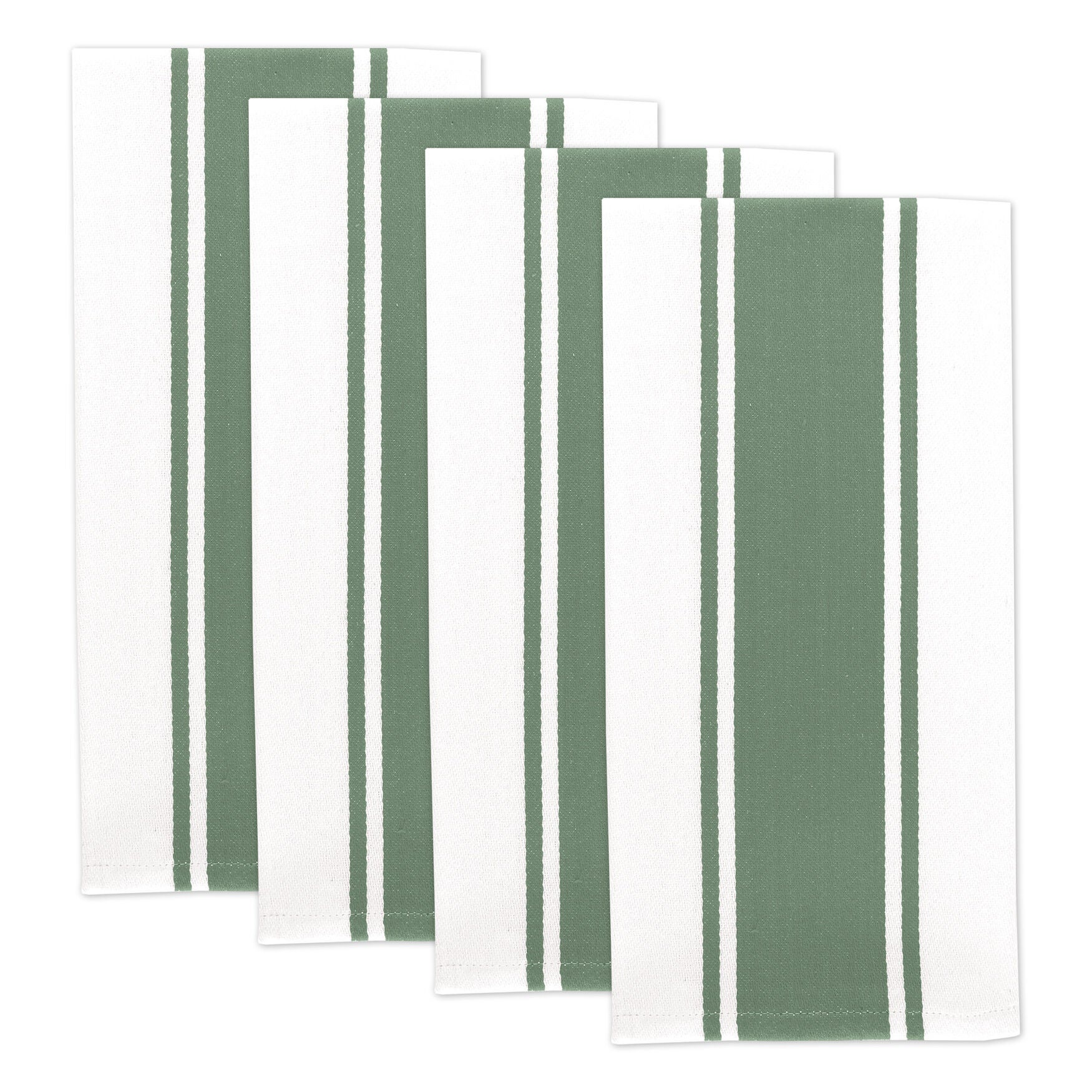 Classic Stripe Cotton Kitchen Dish Towel, Set 4, GREEN, hi-res image number 0