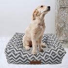 Chevron poly-cotton bolster with detachable faux fur cushion Large Size, GREY, hi-res image number 0