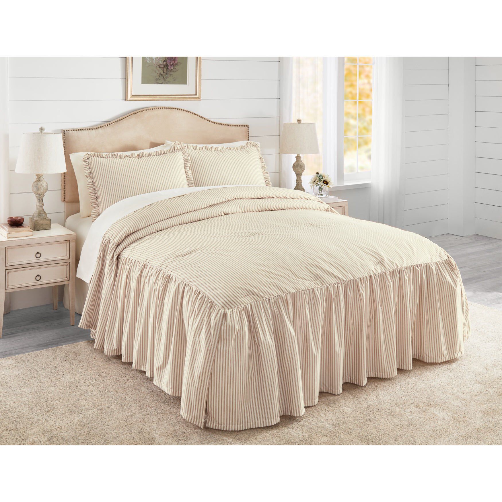 Ticking Stripe Ruffle Bedspread Collection, , hi-res image number 0
