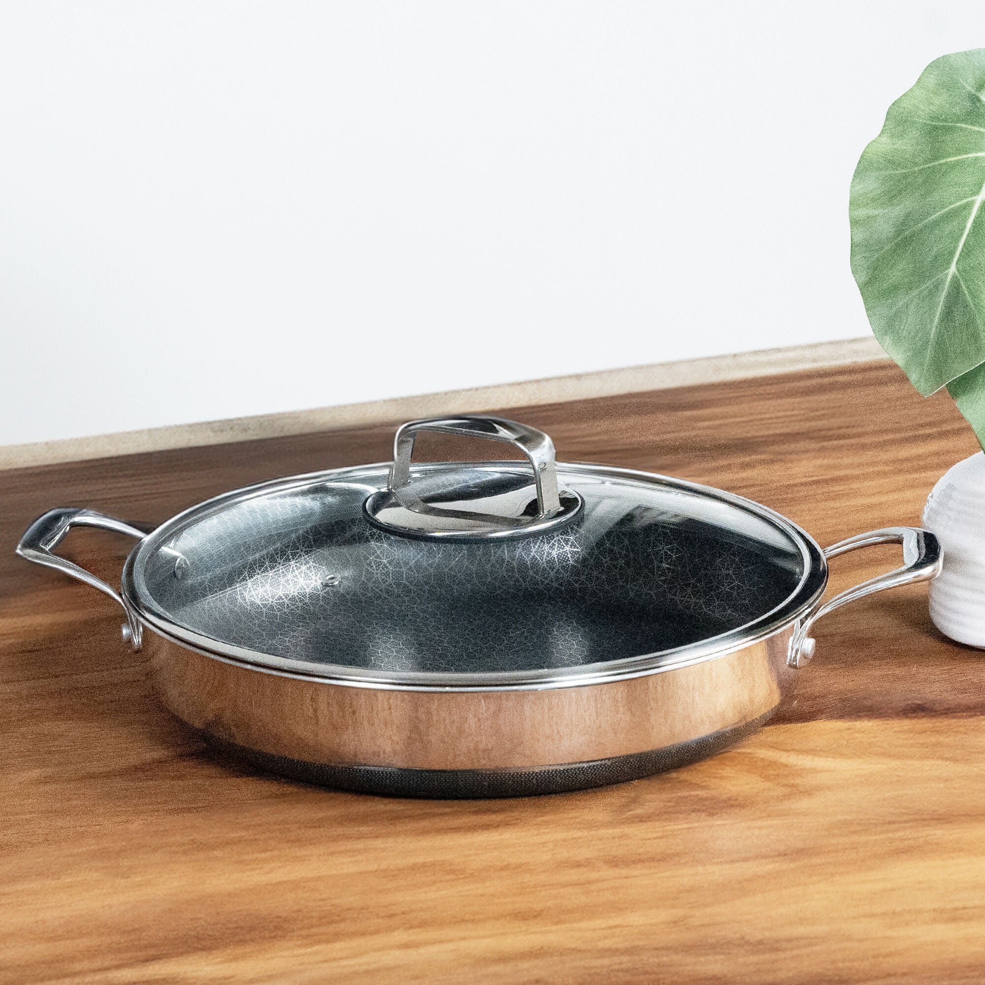 LIVWELL DiamondClad&trade; 14 inches Tempered Glass Lid with Silicone Rim, Cool Touch Insulated Handle, Dishwasher Safe &ndash; Clear, CLEAR, alternate image number 3