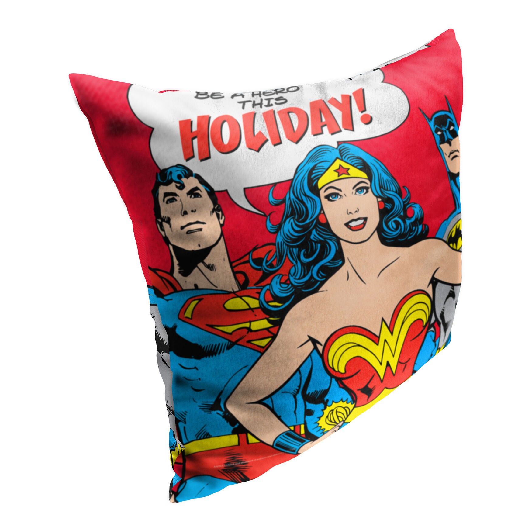 Wb Dc Justice League Be A Holiday Hero Printed Throw Pillow, , on-hover image number 1