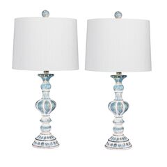 Cottage Antique Blue Resin 26 1/2" Table Lamp, Set 2