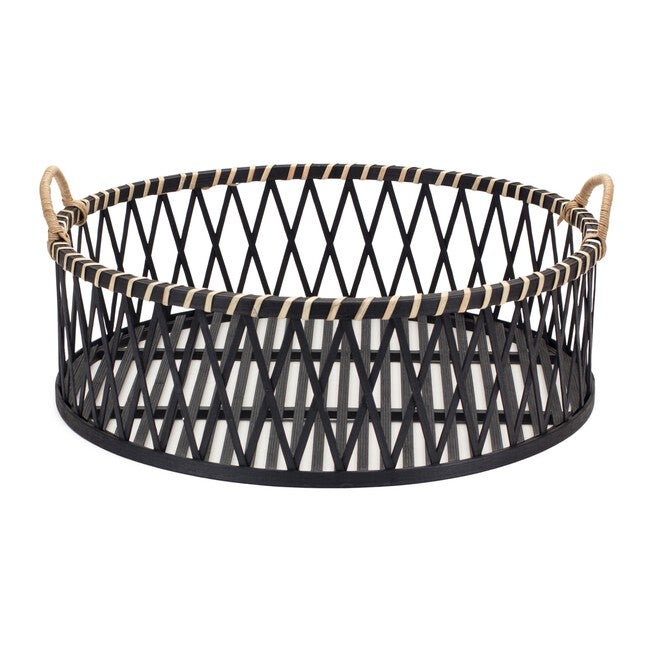 Round Tray (Set of 2) 17.5 inchesD x 5.5 inchesH, 19.5 inchesD x 6.5 inchesH Bamboo/Rattan, BLACK/BROWN, alternate image number null