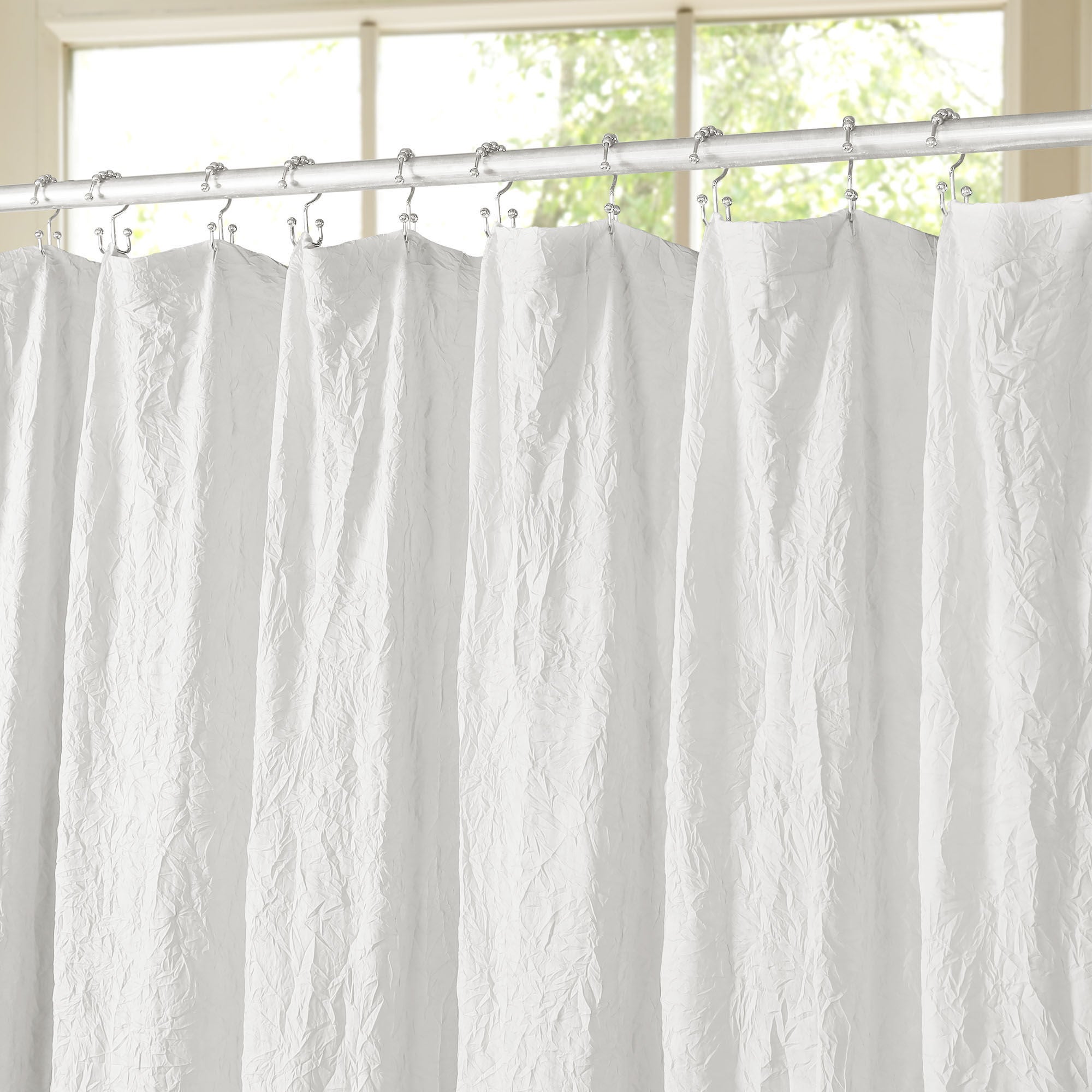 Crinkle Eco-friendly Water Repellent Solid Texture Shower Curtain, WHITE, alternate image number 2