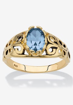 Gold over Sterling Silver Open Scrollwork Simulated Birthstone Ring