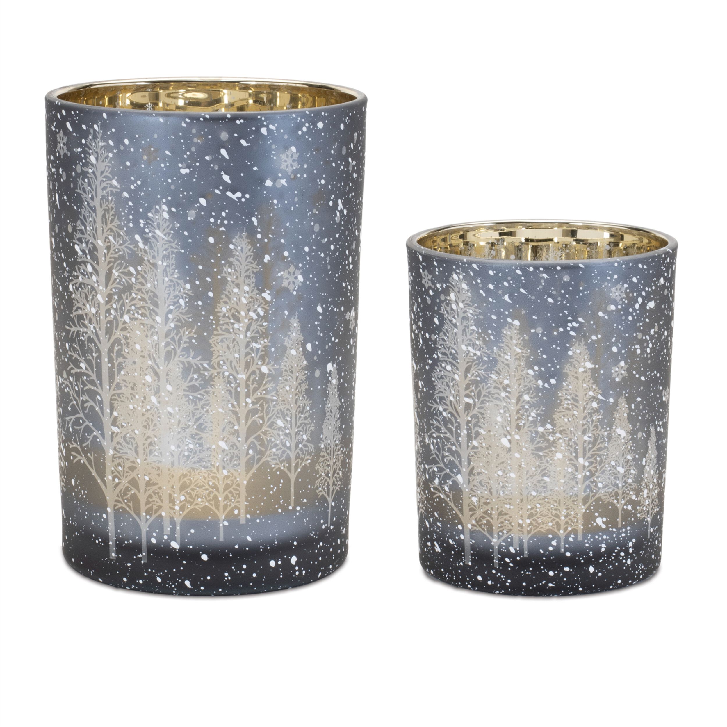 Navy Pine Tree Glass Candle Holder (Set of 2), BLUE GRAY, hi-res image number 0
