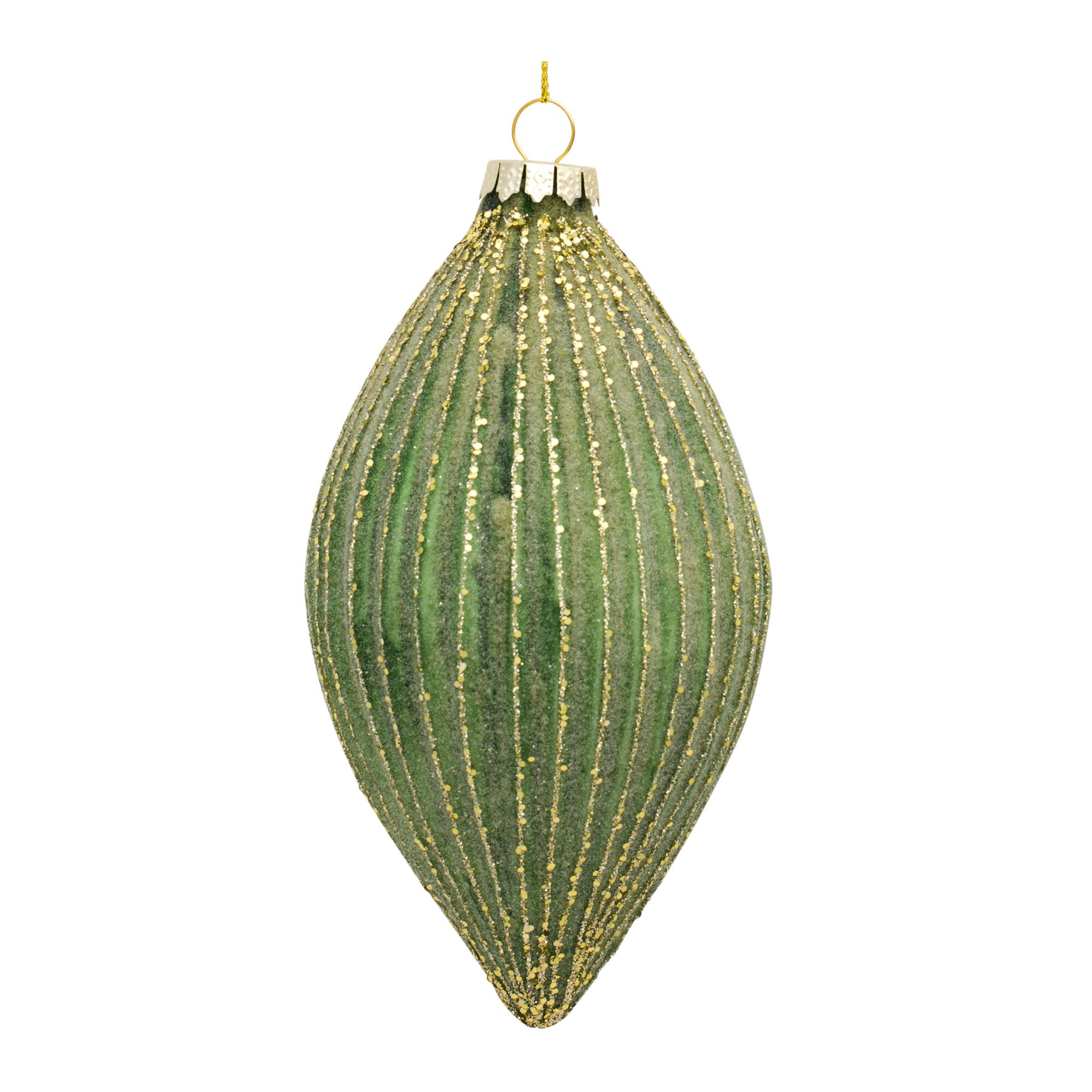 Ribbed Glass Ornament with Gold Accent (Set of 6), GREEN GOLD, alternate image number 4