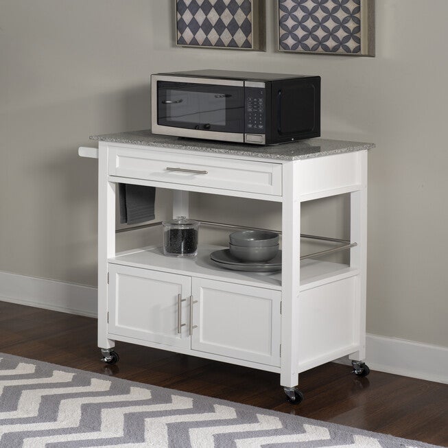 Cameron White Kitchen Cart With Granite Top, , alternate image number 2