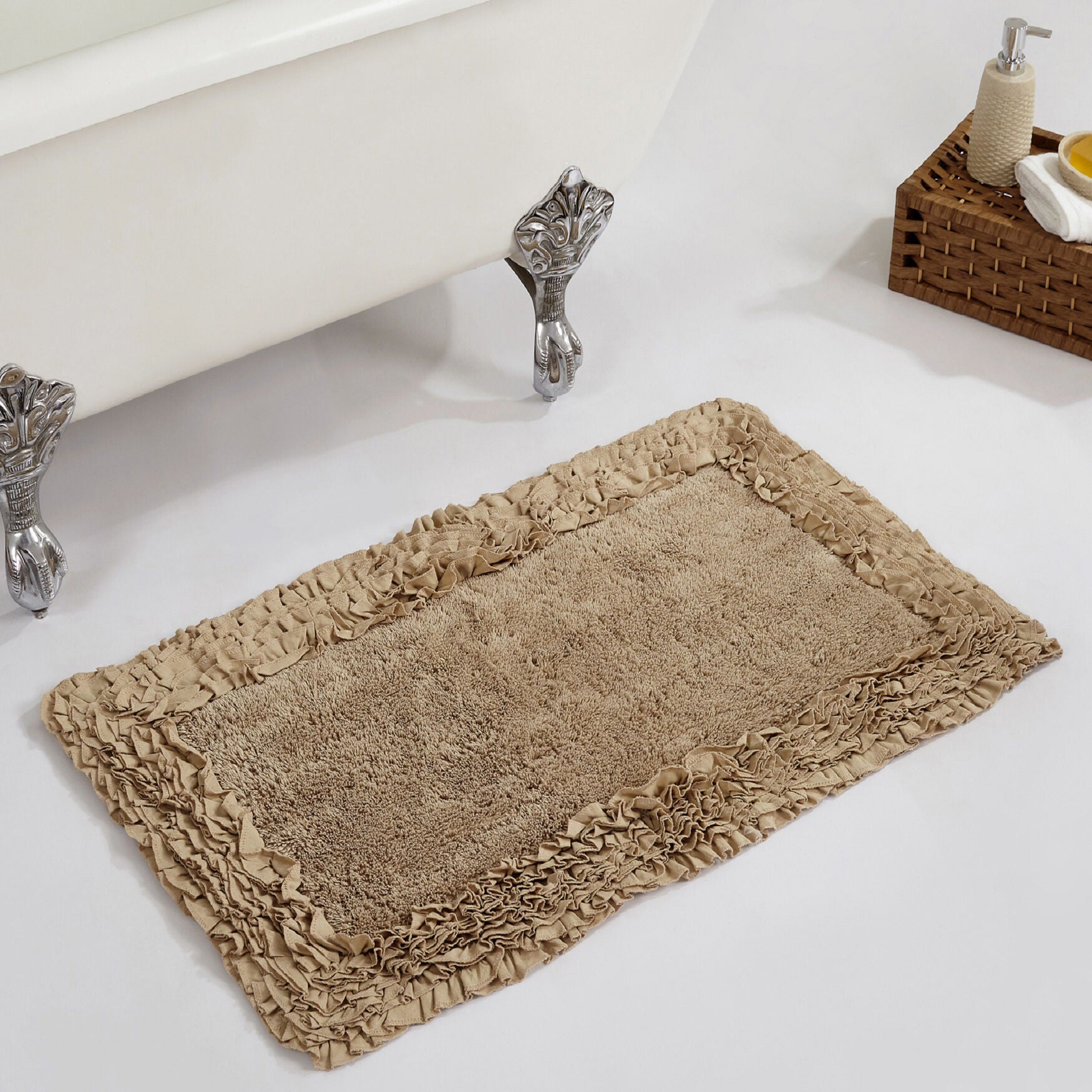 Shaggy Border Bath Rug Mat, 21 inches X 34 inches, BEIGE, hi-res image number 0