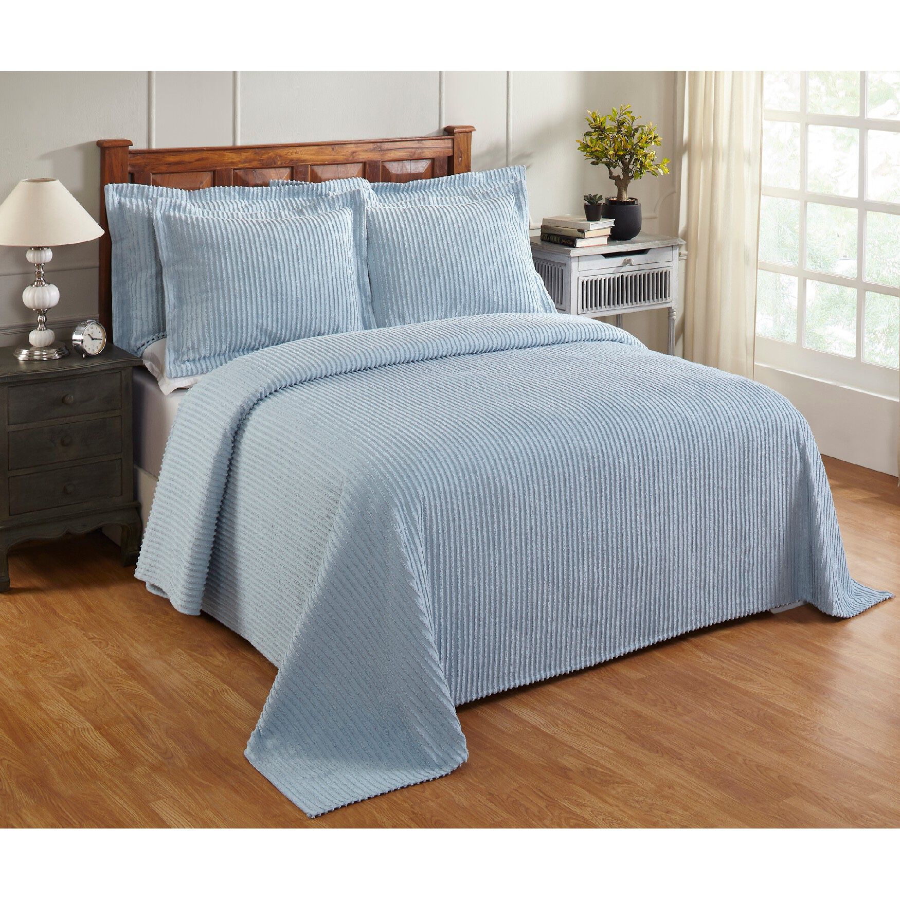 Better Trends Jullian Collection in Bold Stripes Design Bedspread, BLUE, hi-res image number 0