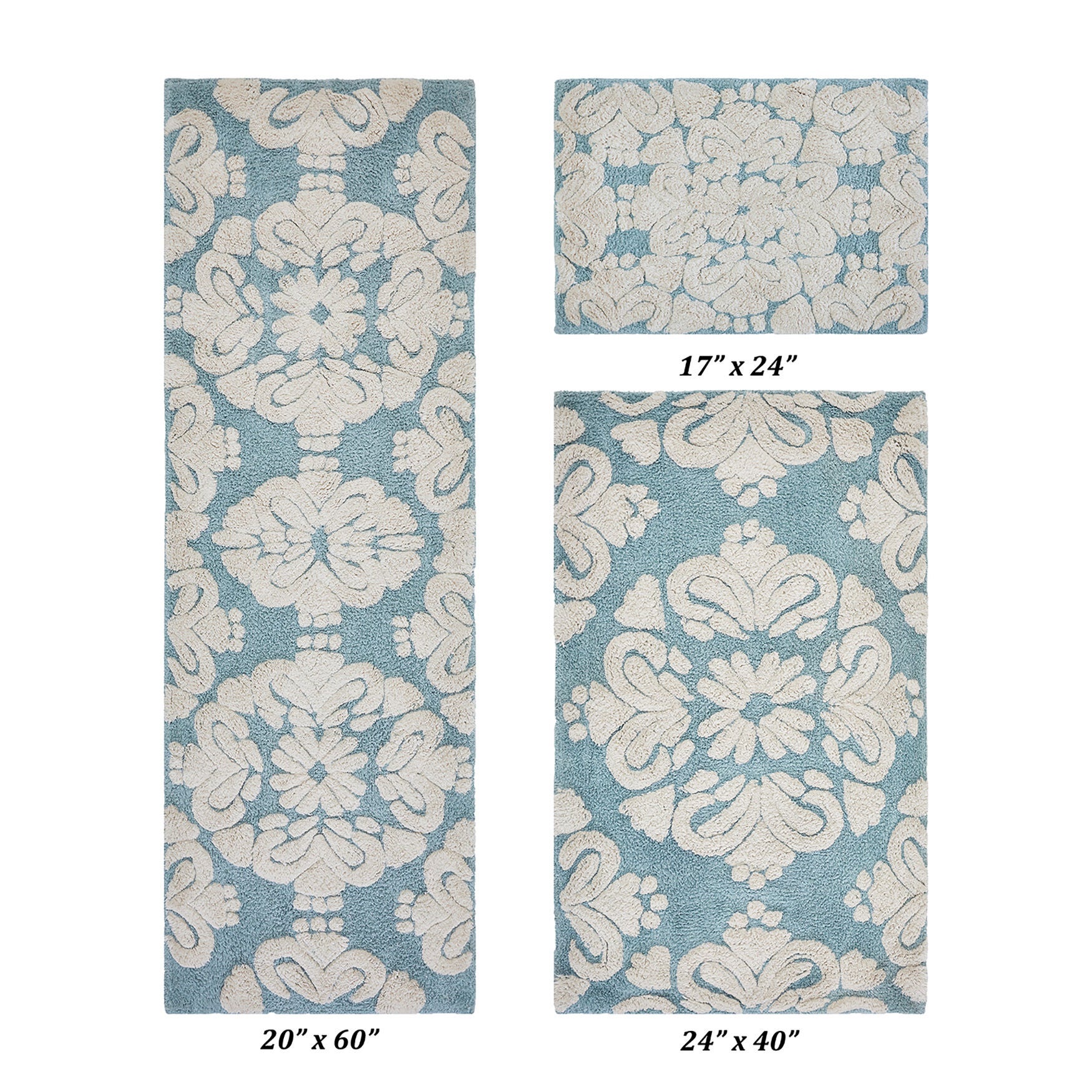 Medallion Collection 100% Cotton 3 Piece (17 inches X 24 inches | 24 inches X 40 inches | 20 inches X 60 inches) Bath Rug Set, BLUE NATURAL, hi-res image number 0