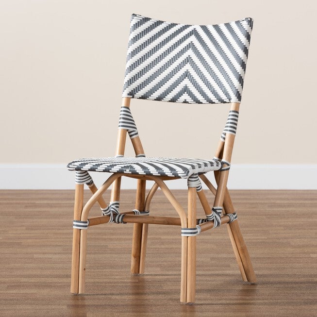 Shai Modern French Grey And White Weaving And Natural Rattan Bistro Chair, , alternate image number null