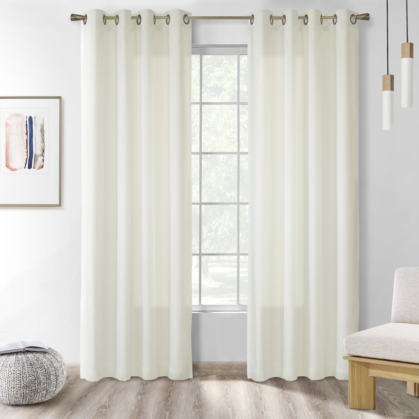Rhapsody Lined Light Filtering Grommet Curtain Panel, IVORY, hi-res image number 0