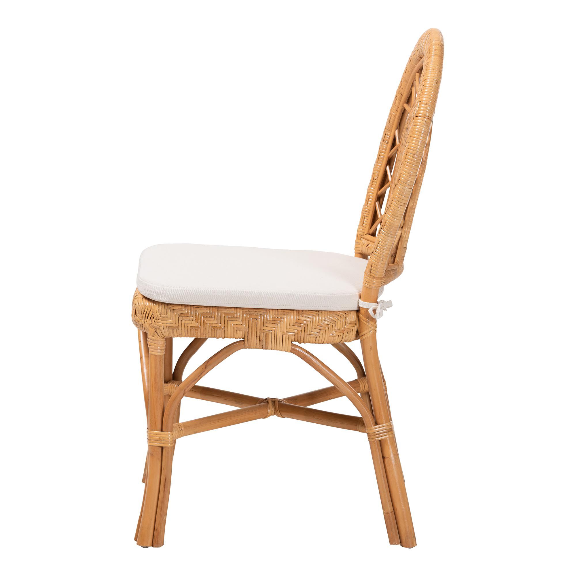 Adam Natural Rattan Dining Chair with Curved Backrest and Removable Cushion, HONEY, alternate image number 3
