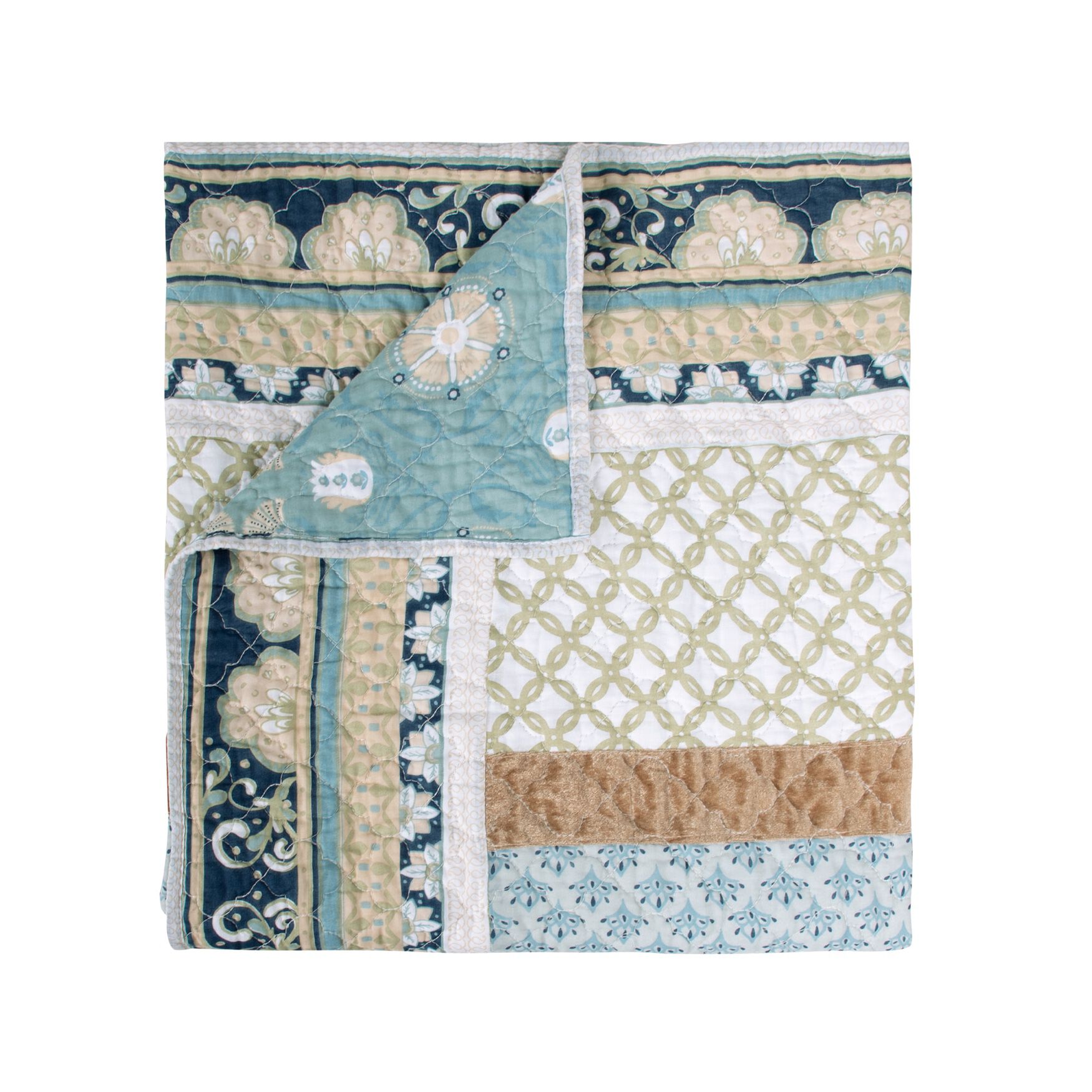 Thalia Bohemian Quilted Throw Blanket, Blue, , on-hover image number 1