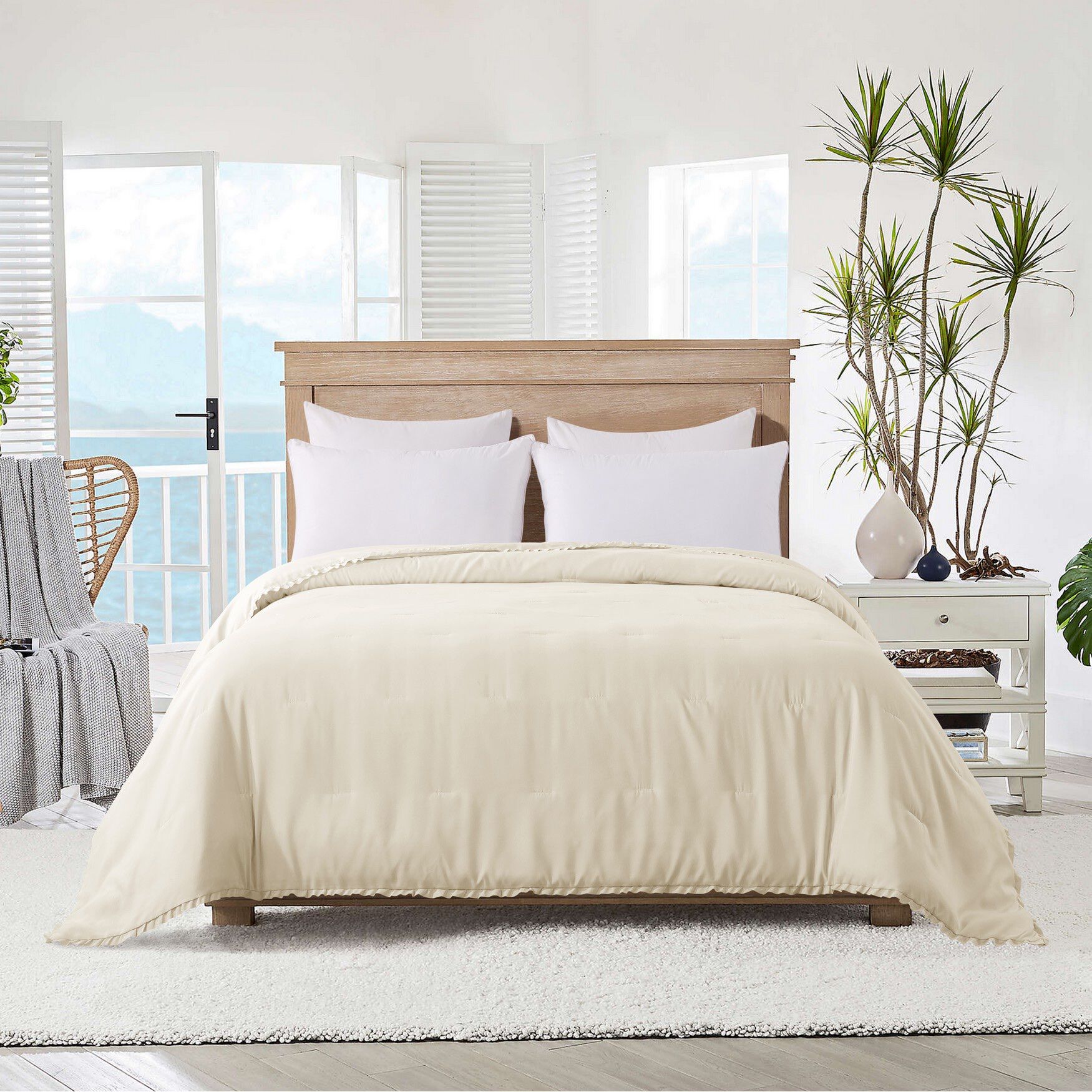 Ruffled Edge Down Alternative Blanket, IVORY CREAM, hi-res image number 0