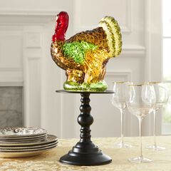 17 ¼"H Pre-lit Glass Turkey On Metal Stand