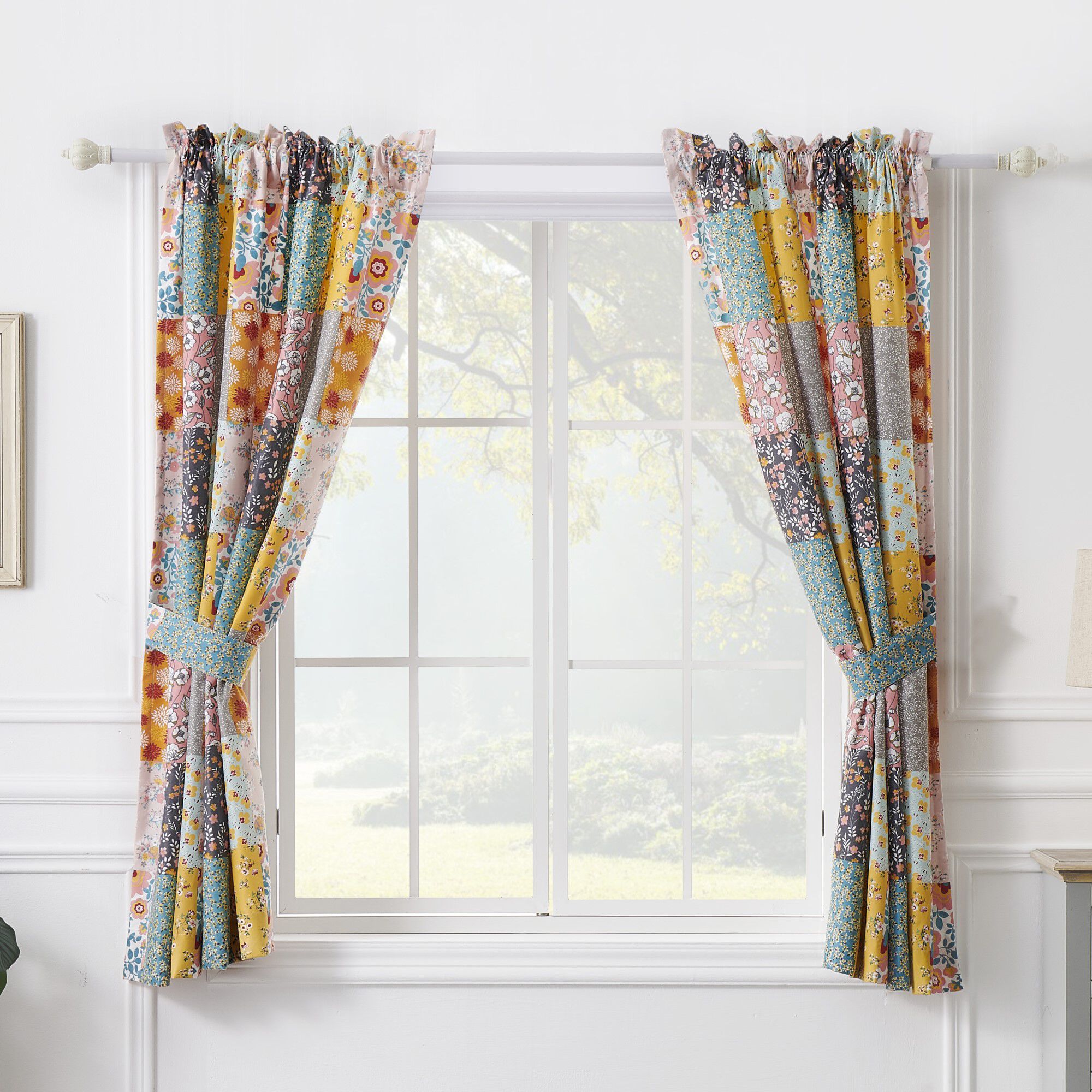 Greenland Home Fashions&trade; Carlie Window Curtain Panels, Set of 2, 63 inches, CALICO PATCHES, alternate image number 2