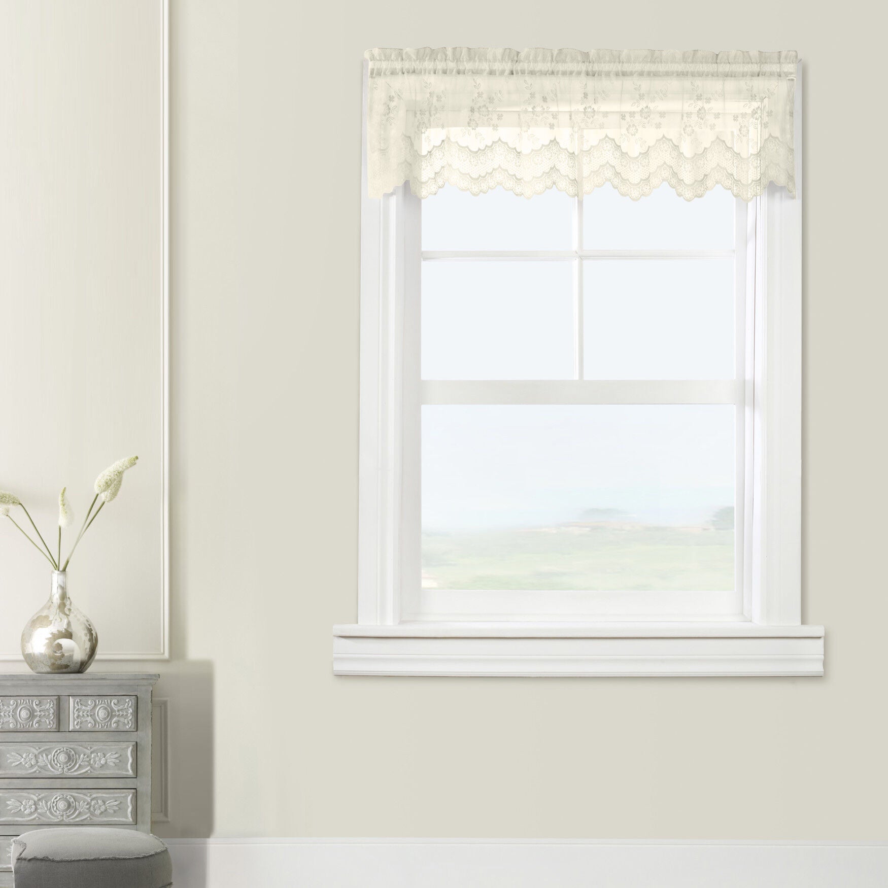 Mona Lisa Sheer Rod Pocket Flat Valance, EGGSHELL, hi-res image number 0
