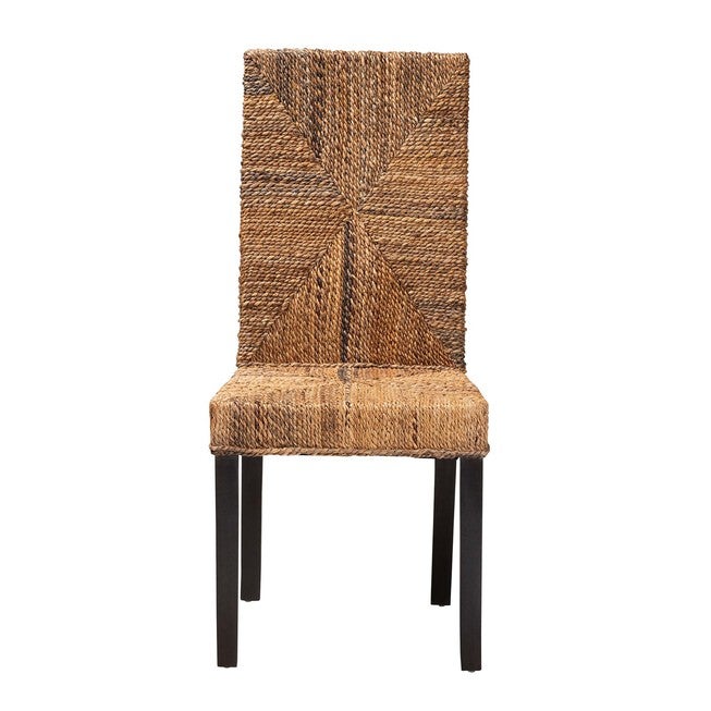 Laymi Modern Bohemian Dark Brown Mahogany Wood And Seagrass Dining Chair, , on-hover image number null