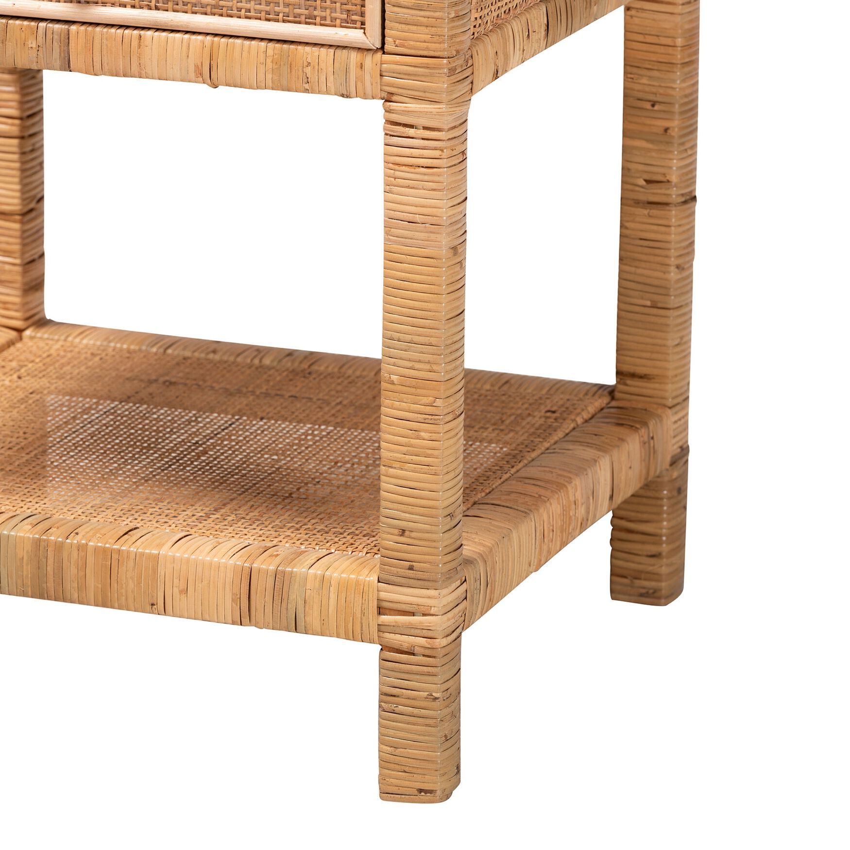 Adelia Modern Bohemian Natural Rattan And Mahogany Wood 1-Drawer Nightstand, , alternate image number 5